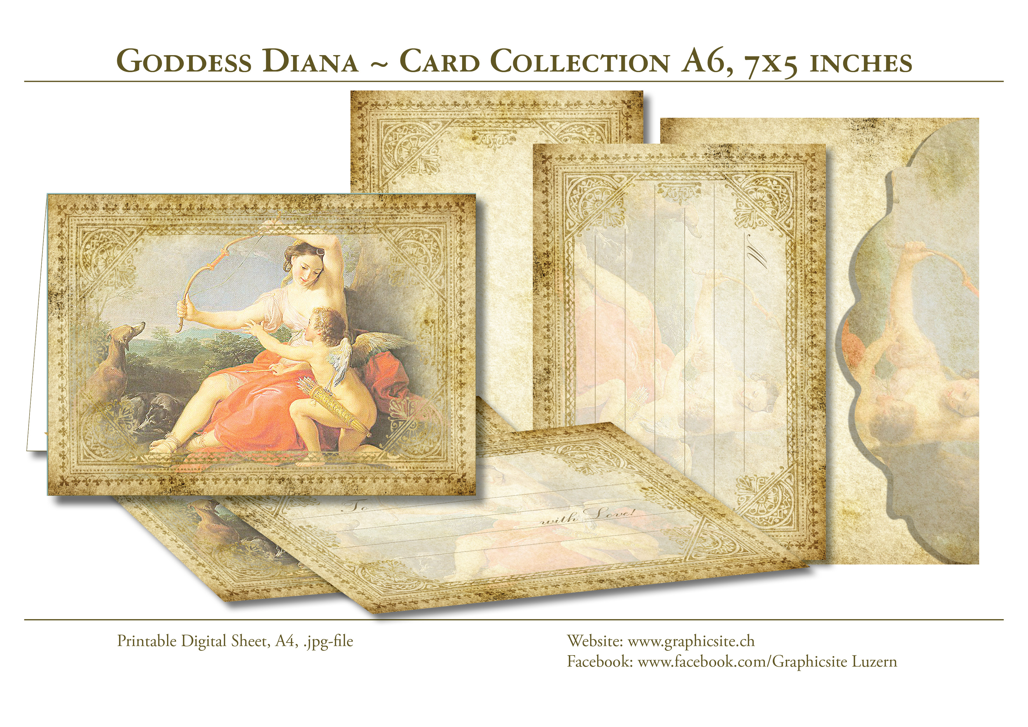 Printable Digital Sheets - Card Collection A6 - Goddess Diana
